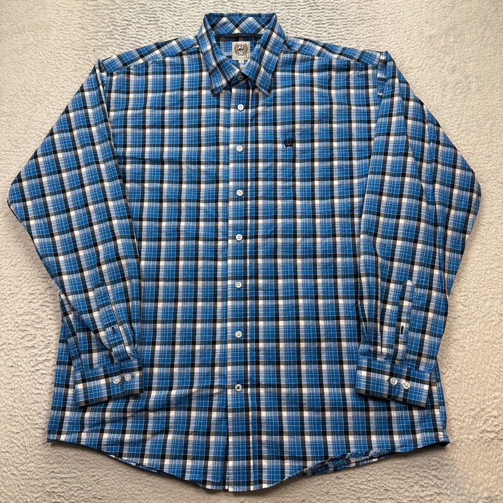 Cinch Casual Western Shirt Men's Size Large Cotton Plaid‎ Long Sleeve Workwear